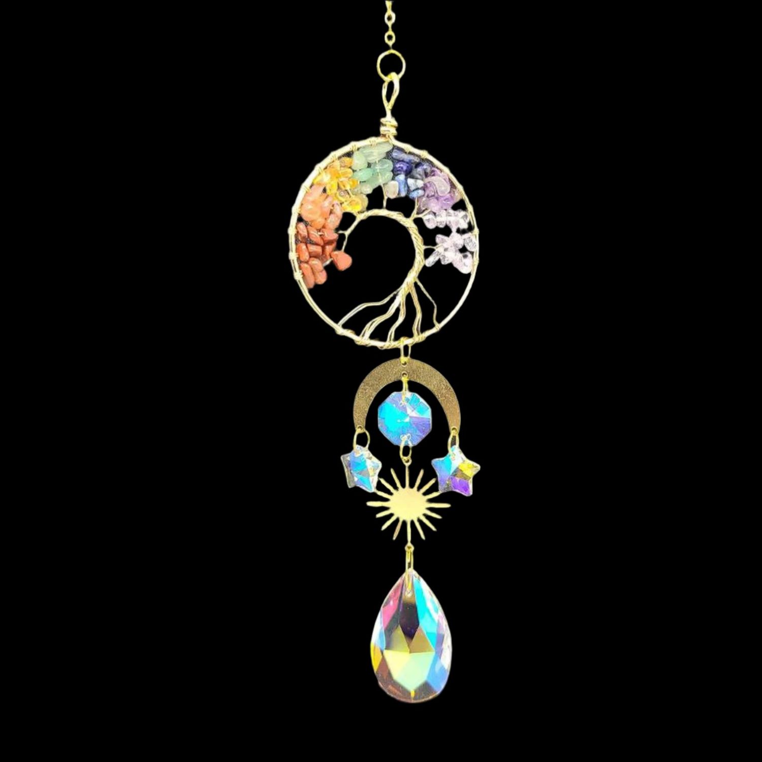 14&quot; Sun Catcher - Chakra Gemstone with Tree of Life, SKU T05-95-SCWH-02, UPC 700317382034
