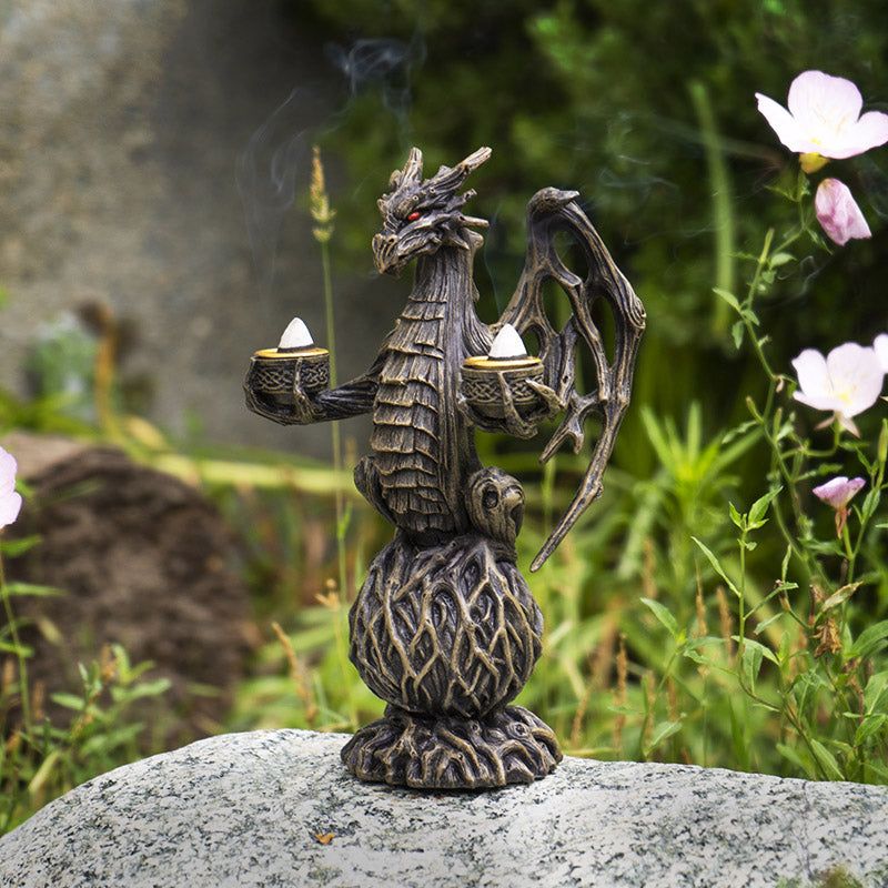 8.75&quot; Forest Dragon Candle or Incense Holder, SKU PG-15384, UPC 700317300502
