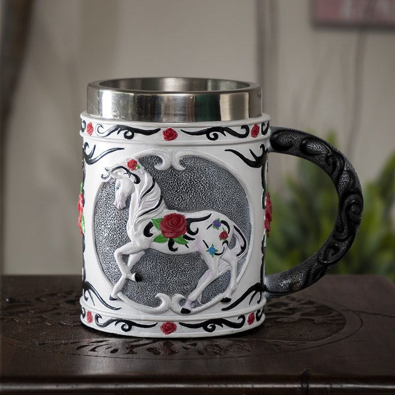 6&quot; Stainless Steel Rim Mug - Tribal Rose Tankard, SKU PG-15339, UPC 700317310594