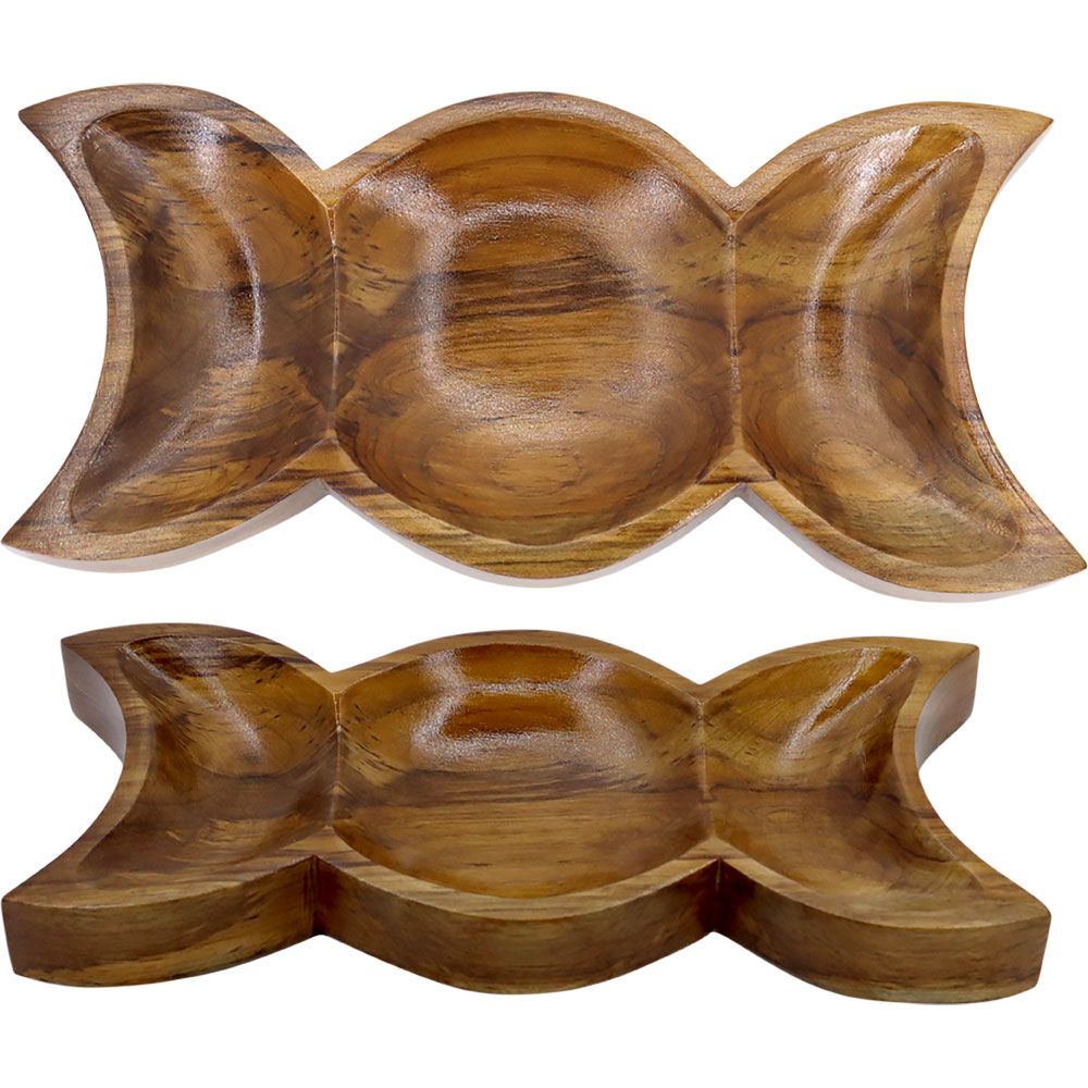 8.75&quot; Triple Moon Teak Wood Bowl, SKU KH-65162, UPC 700317311799