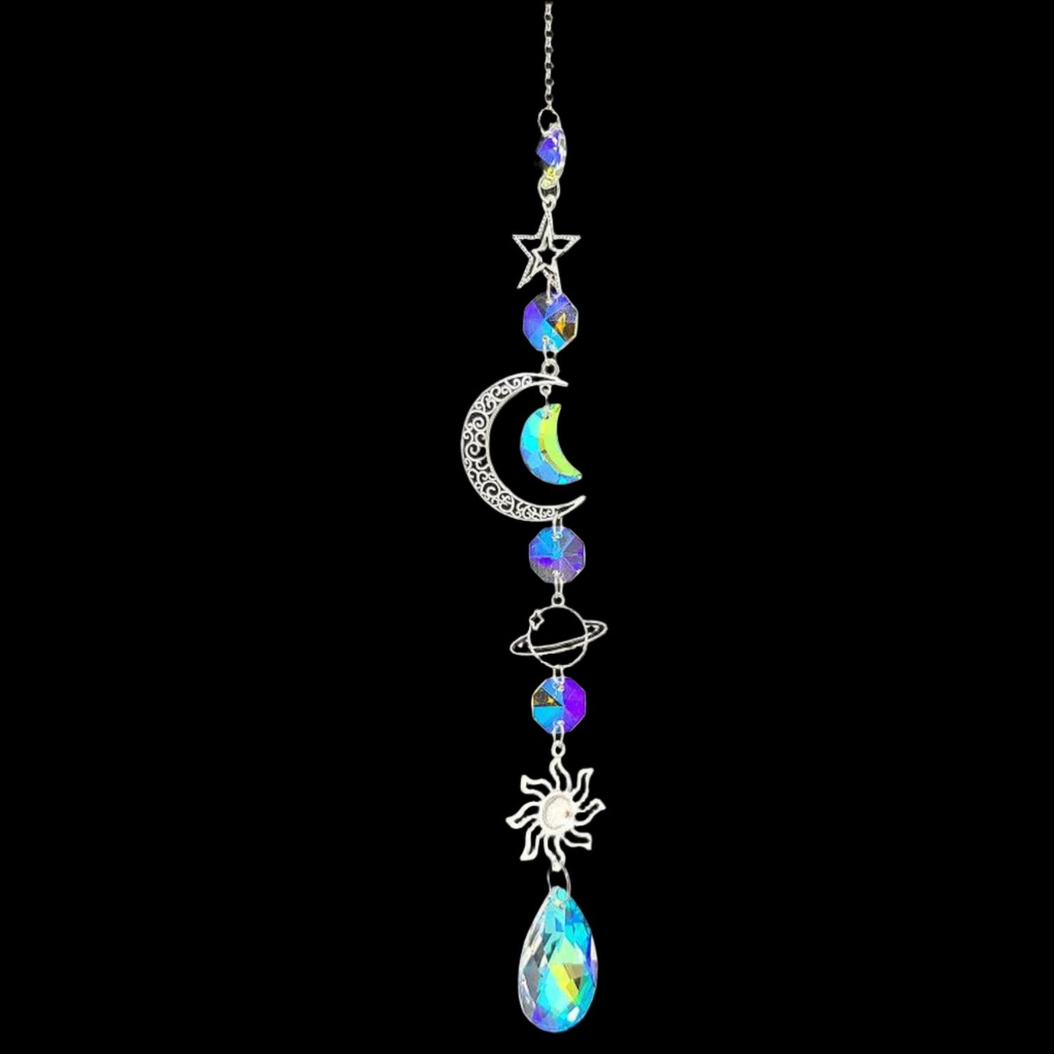 16&quot; Sun Catcher - Jeweled Star, Moon, Planet &amp; Sun, SKU T05-102-SCWH-09, UPC 700317381969