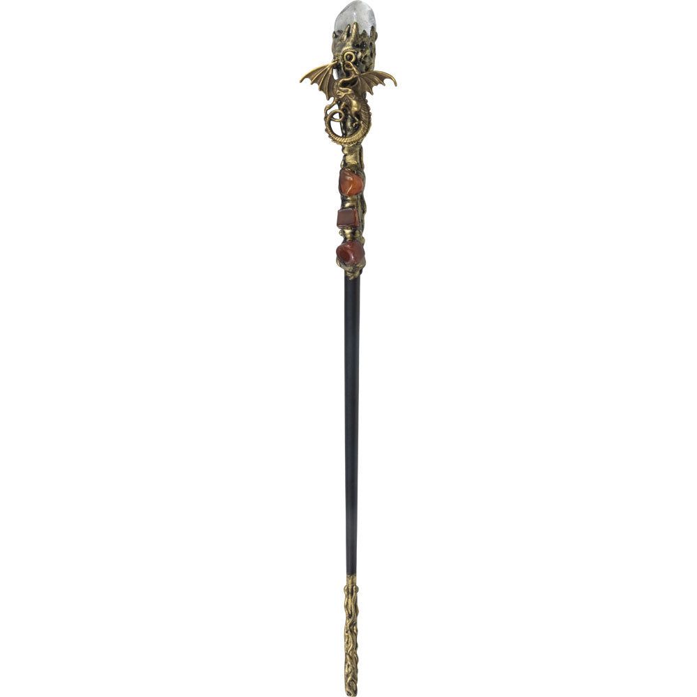 12.5&quot; Magick Wand - Clear Quartz with Gold Dragon, SKU KH-69007, UPC 700317355120