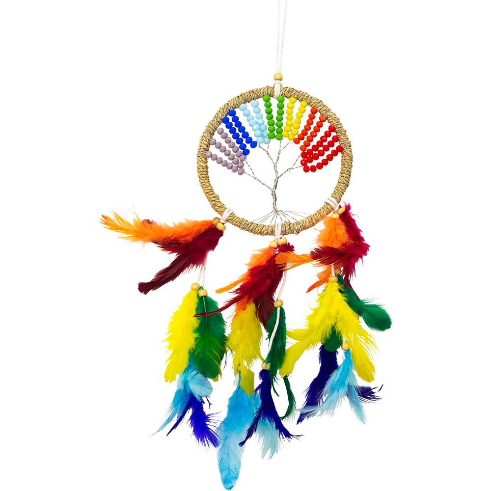11&quot; Twine Dream Catcher Wrapped Beaded Chakra Tree, SKU KH-30324, UPC 700317389088