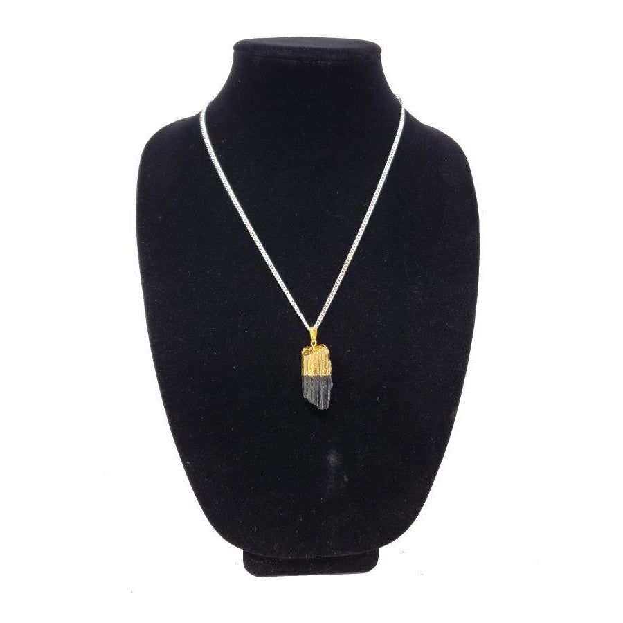 Black Tourmaline Electroplated Gemstone Pendant, SKU QQ182-P192, UPC 700317384151