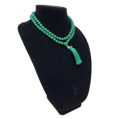Mala Necklace or Prayer Beads - Reconstructed Malachite (108 Beads), SKU QQ00-GJM-17, UPC 700317371…