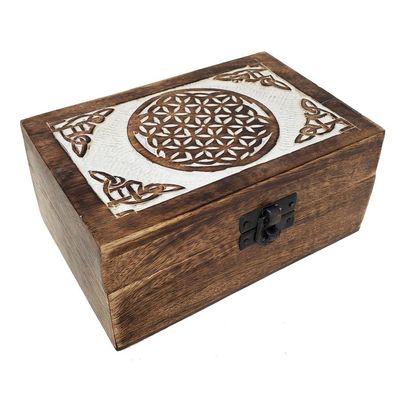 4&quot; x 6&quot; Carved Wood Box - Flower of Life, SKU M46FOL, UPC 700317301813