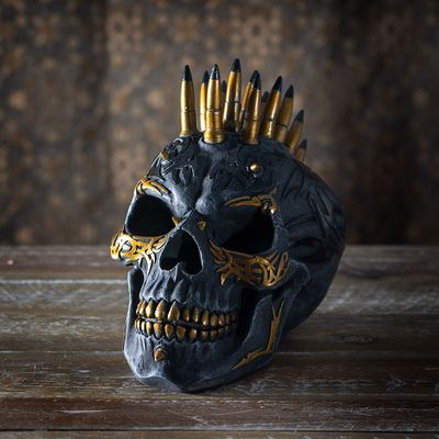 Black and Gold Bullet Skull Statue, SKU PG-15481, UPC 700317306405