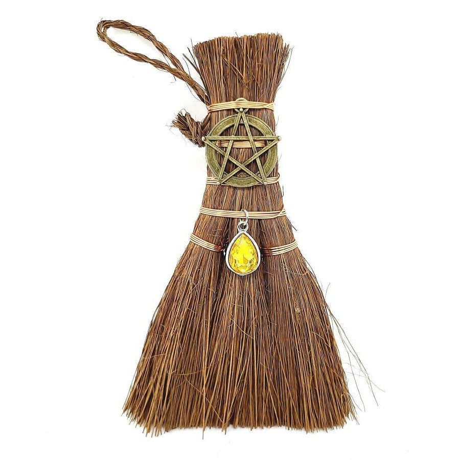 6&quot; Wicca Broom - Pentagram with Citrine, SKU T00-BRM-013, UPC 700317381495