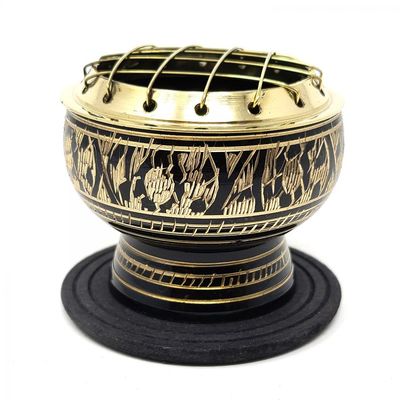2.5&quot; Black Carved Brass Burner with Coaster, SKU CRN2, UPC 700317304715