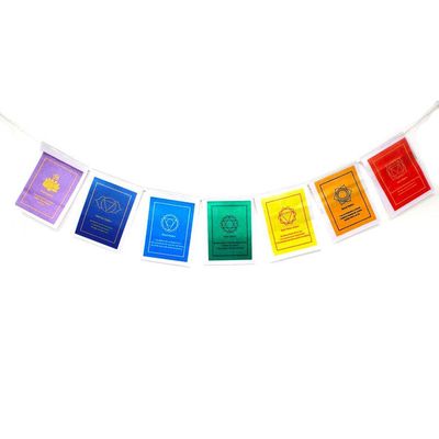 3.5&quot; Seven Chakra Tibetan Prayer Flag - 7 Flags / Roll, SKU G02-123-TPF-Chakra, UPC 700317314516