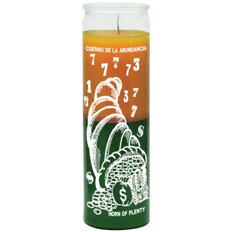 7 Day Glass Candle 2 Color Horn of Plenty - Green / Gold, SKU WP-576-362, UPC 700317392378