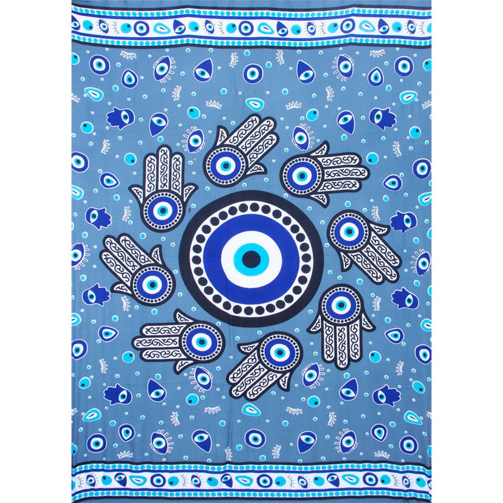 45&quot; x 62&quot; Rayon Sarong - Evil Eye - Light Blue, SKU KH-59332, UPC 700317299721