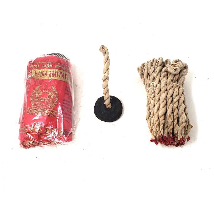 Tibetan Rope Incense with Burner - Amitayu (35-45 Ropes), SKU TI-Amitayu, UPC 700317301714