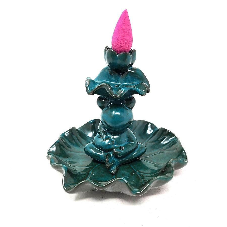4&quot; Frog &amp; Lily Pad Backflow Cone Incense Burner, SKU B04-02-BFL-10, UPC 700317380771