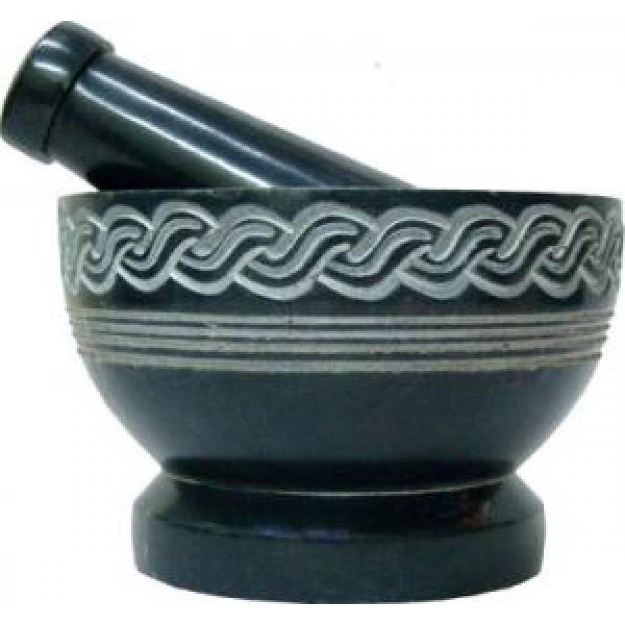 4&quot; Celtic Knot Carved Soapstone Mortar and Pestle, SKU SOB38, UPC 700317302124