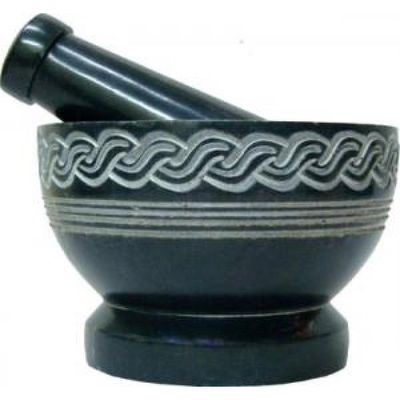4&quot; Celtic Knot Carved Soapstone Mortar and Pestle, SKU SOB38, UPC 700317302124