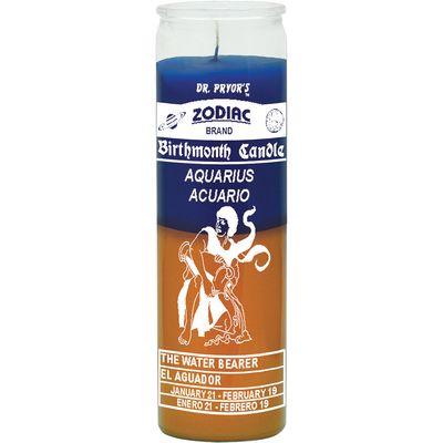 7 Day Glass Candle 2 Color Zodiac Aquarius - Blue / Gold, SKU WP-576-019, UPC 700317392460