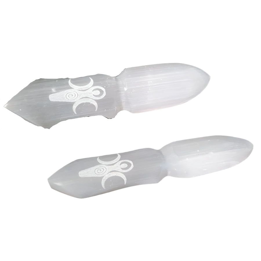 8&quot; Selenite Carved Altar Athame - Goddess of Earth, SKU SEL-Knife-GE, UPC 700317305422