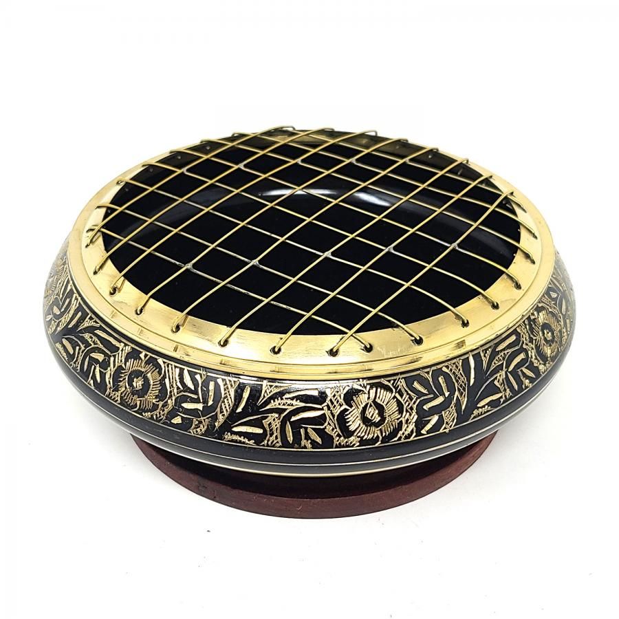6&quot; Black Carved Brass Screen Charcoal Burner with Coaster, SKU BBI6, UPC 700317303503