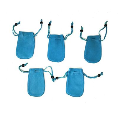 3&quot; x 2&quot; Turquoise Leather Drawstring Pouch, SKU DCBL-10-1, UPC 700317304616
