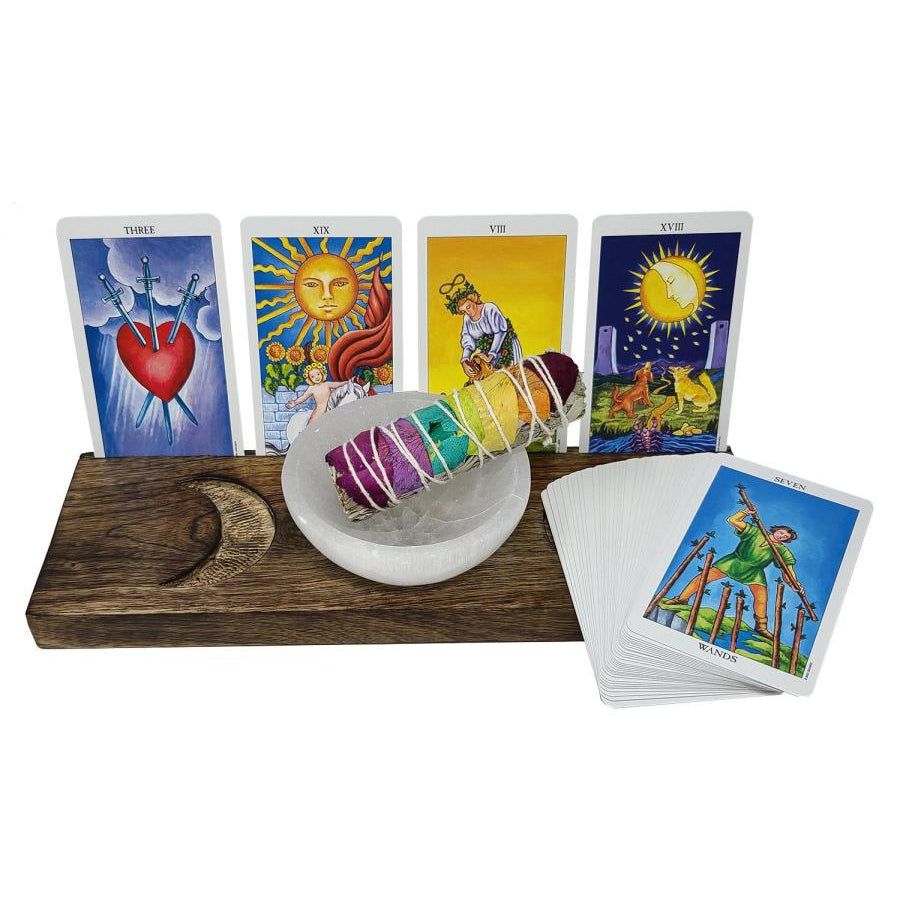 Wooden Tarot Card Holder with Triple Moon Design, SKU TW-11, UPC 700317301202