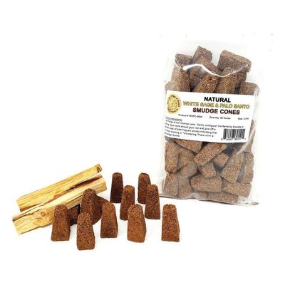 Natural White Sage &amp; Palo Santo Sage Smudge Cones (50 Pack), SKU B00-057-WSPC-50PK, UPC 700317314189