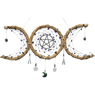 20.5&quot; Dream Catcher - Protection Wreath - Triple Moon with Amethyst &amp; Sodalite, SKU KH-30291, UPC 7…
