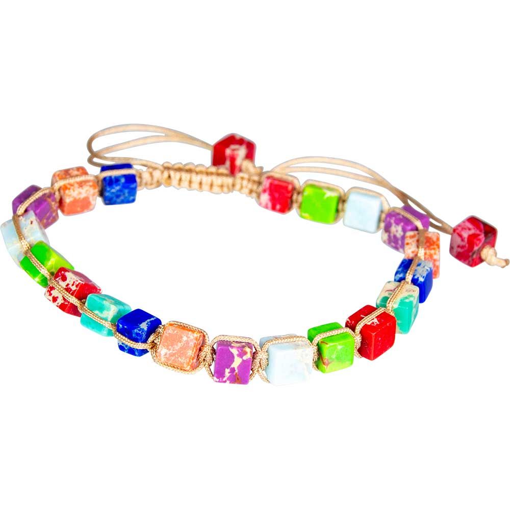 Adjustable Weave Square Beads Bracelet- Chakra Imperial Jasper, SKU KH-98427, UPC 700317398936