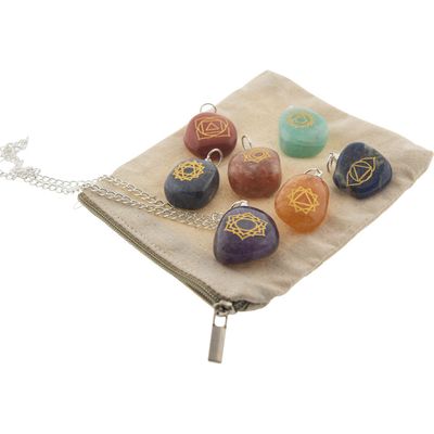 24&quot; Chain with Chakra Tumbled Stone Pendants (Set of 7), SKU KH-99442, UPC 700317357315