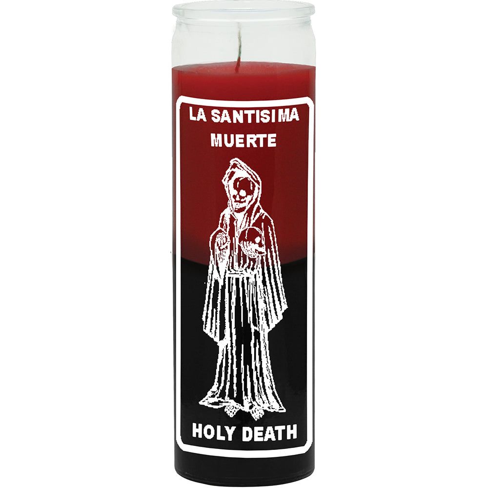 7 Day Glass Candle 2 Color Holy Death - Red / Black, SKU WP-576-357-25, UPC 700317392392
