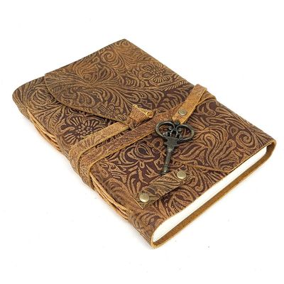 5 x 7&quot; Floral Brown Soft Leather Journal with Key Cord, SKU SL57-01, UPC 700317314066