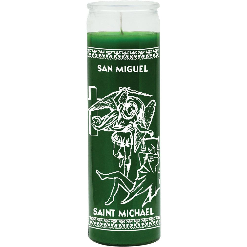 7 Day Glass Candle St. Michael - Green, SKU WP-575-806-05, UPC 700317392347