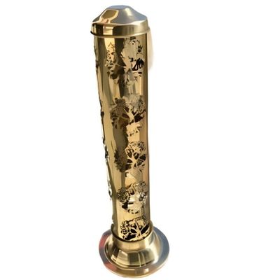 12&quot; Tree of Life Carved Brass Tower Incense Burner, SKU I08-807BR-TOL, UPC 700317372240