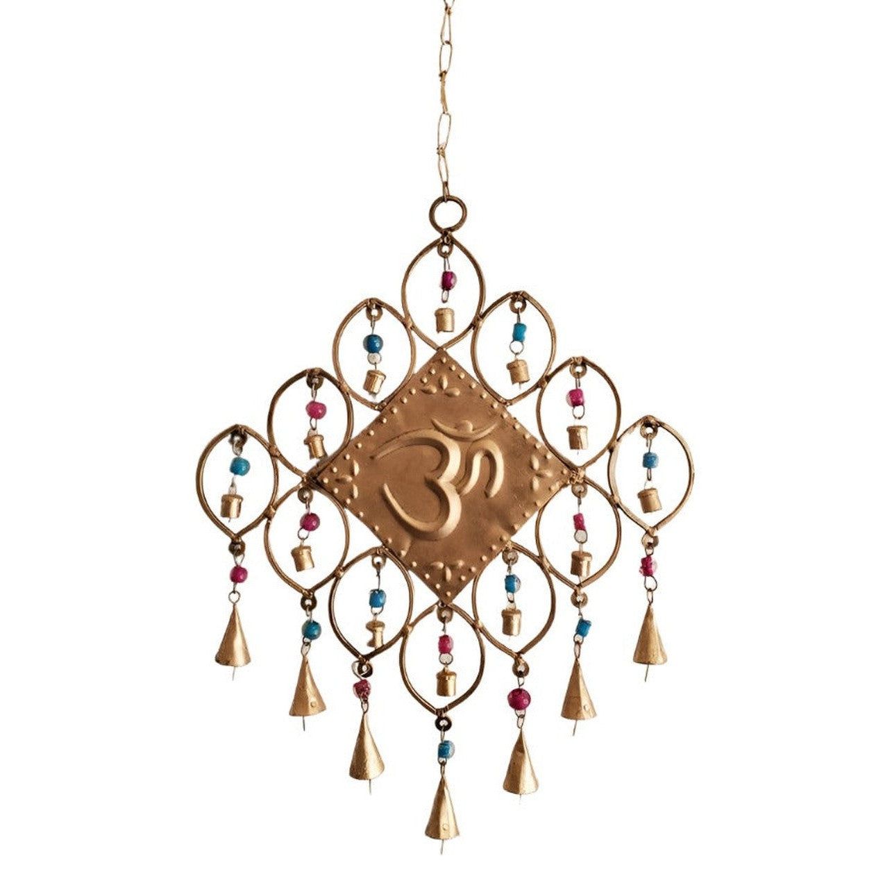 16&quot; Om Iron Wind Chime with Glass Beads, SKU J02-20242-1, UPC 700317378051