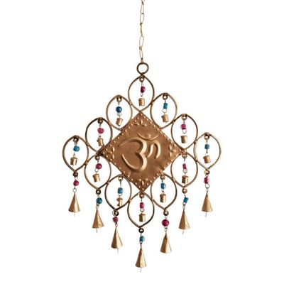 16&quot; Om Iron Wind Chime with Glass Beads, SKU J02-20242-1, UPC 700317378051