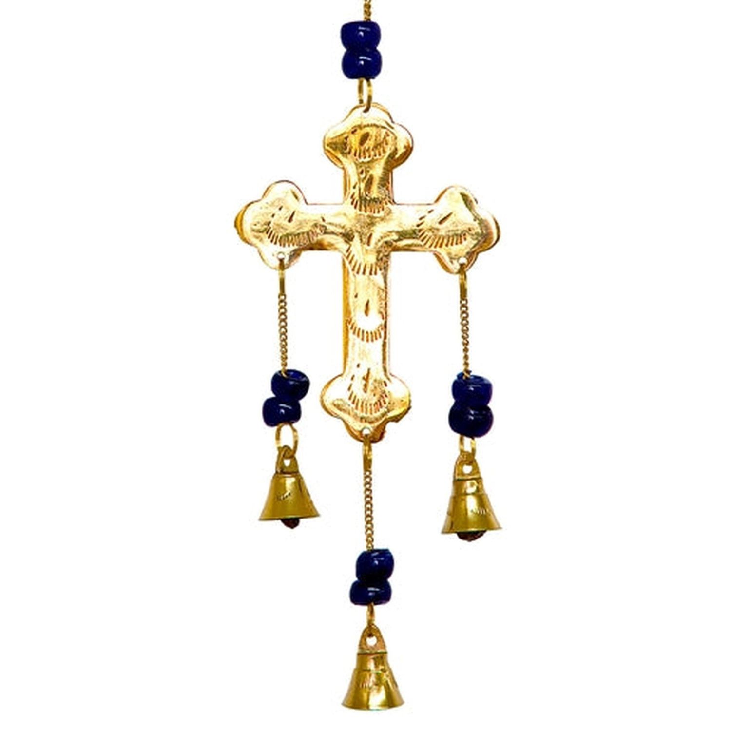 9&quot; Cross Brass Wind Chime, SKU F04-085-7522, UPC 700317377979