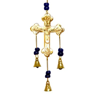 9&quot; Cross Brass Wind Chime, SKU F04-085-7522, UPC 700317377979