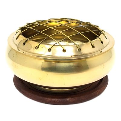 3&quot; Brass Charcoal Burner with Coaster, SKU I01-001-BBI, UPC 700317372066