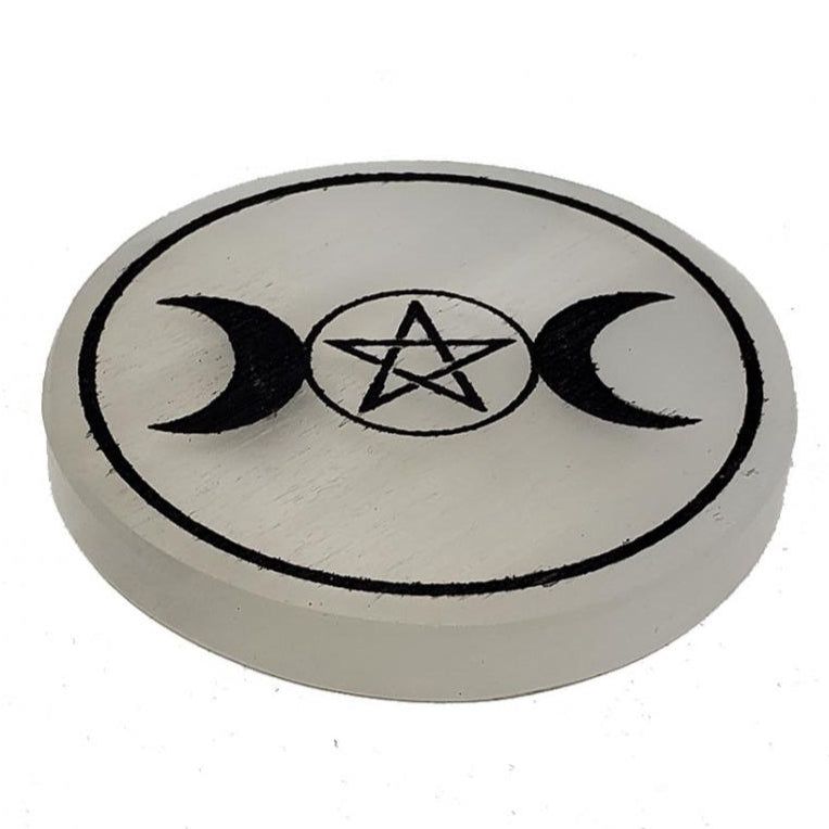 3&quot; Selenite Altar Tile - Triple Goddess Pentagram, SKU COAST-TG, UPC 700317302032
