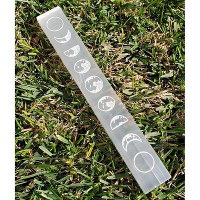 7&quot; Moon Phase Selenite Flat Wand, SKU WAND-MOON, UPC 700317305538