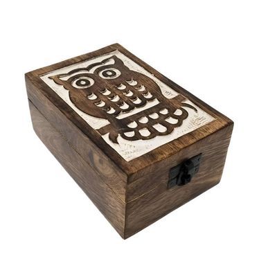 4&quot; x 6&quot; Carved Wood Box - Owl, SKU G05-B46OWL, UPC 700317383765