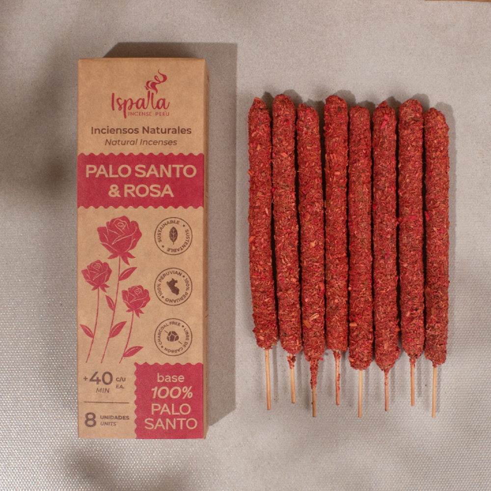 Ispalla - Palo Santo &amp; Rose Incense Sticks (8 Pack), SKU D00-IPS-10CMPSRS-1, UPC 700317388944