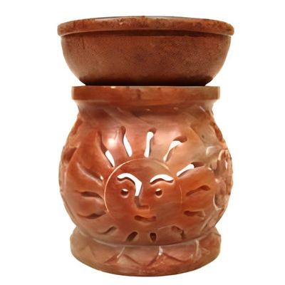 3&quot; Sun Carved Soapstone Oil Aroma Lamp, SKU STSC, UPC 700317305989