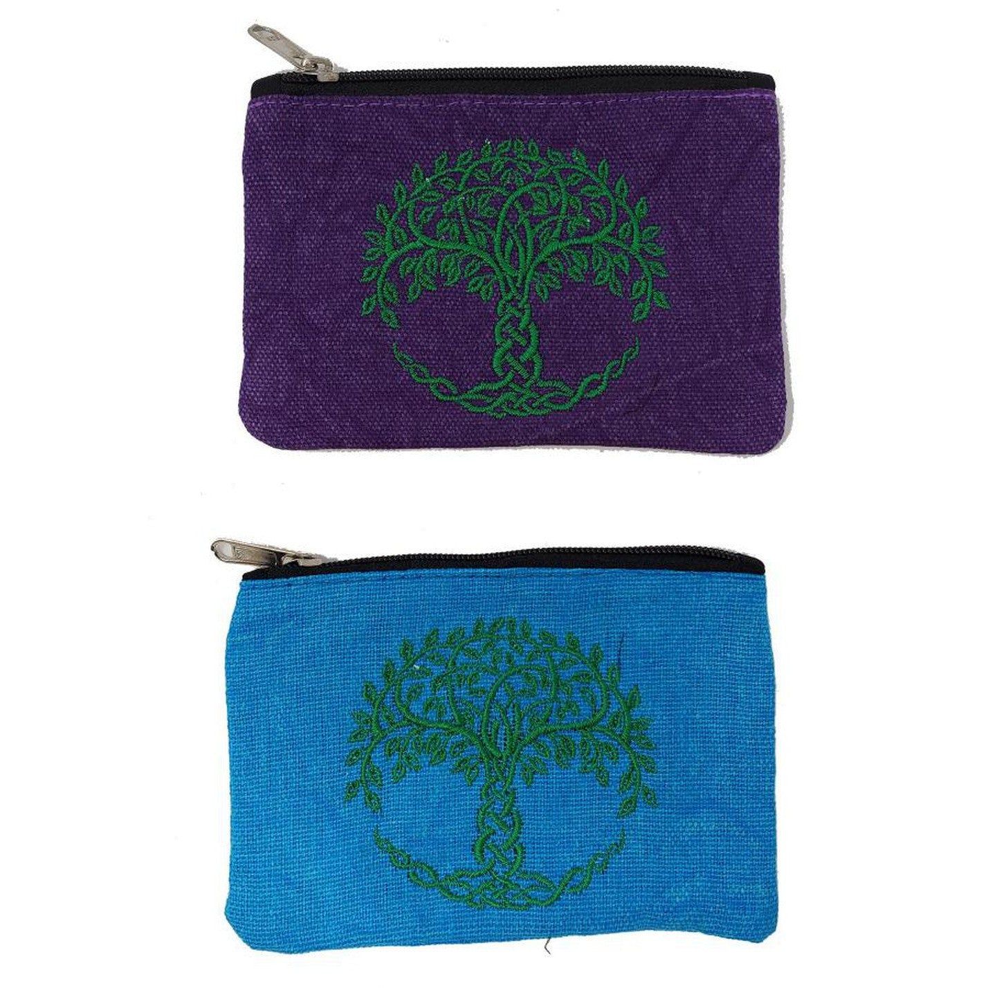 6&quot; x 4&quot; Tree of Life Embroidered Cotton Zipper Bag, SKU V01-30-CP05, UPC 700317380542