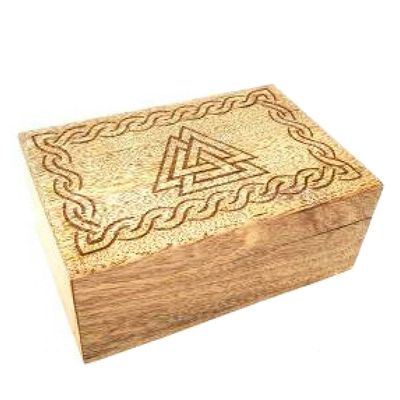 4&quot; x 6&quot; Carved Wood Box - Triple Triangle, SKU G07-03-M46C, UPC 700317314301