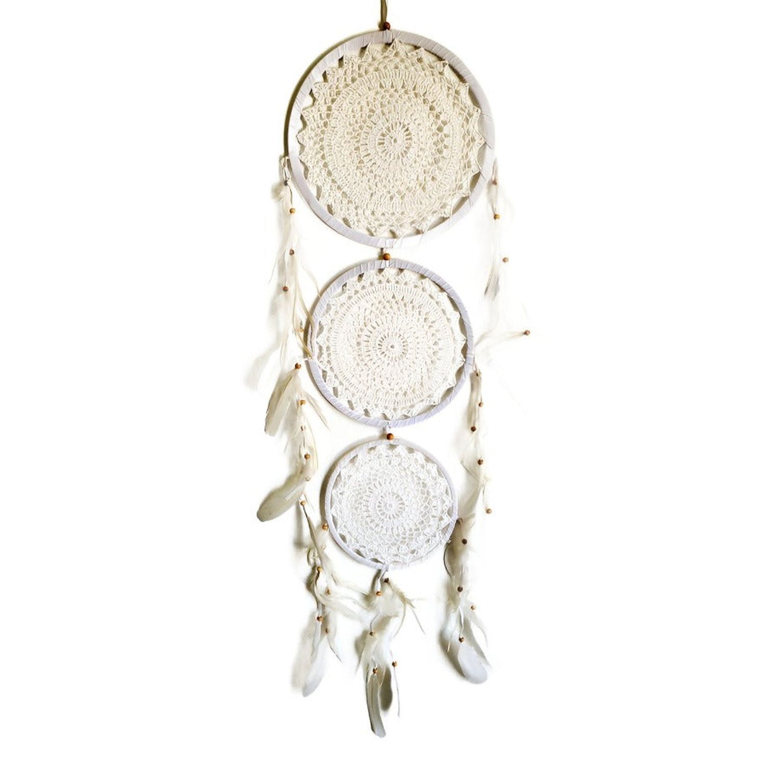 42&quot; Dream Catcher - Crochet White Three Rings, SKU U-175-DC-CR04, UPC 700317375272