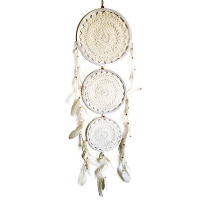 42&quot; Dream Catcher - Crochet White Three Rings, SKU U-175-DC-CR04, UPC 700317375272