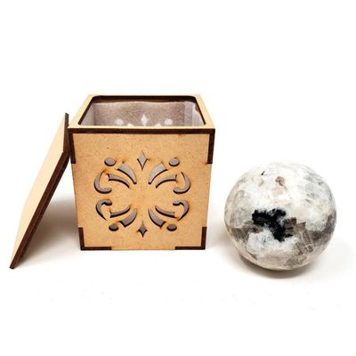 40-55 mm Gemstone Sphere with Box - Rainbow Moonstone, SKU Sphere-12, UPC 700317311430