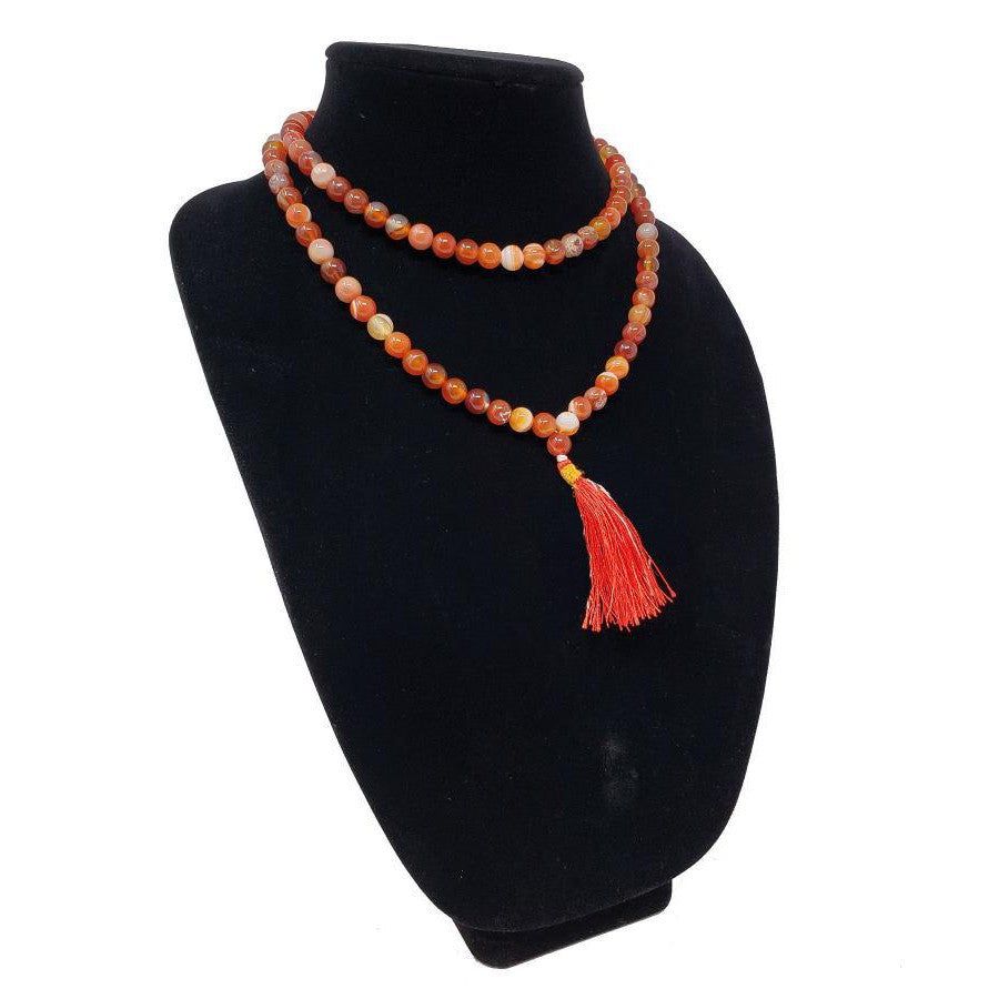 Mala Necklace or Prayer Beads - Carnelian (108 Beads), SKU QQ00-GJM-05, UPC 700317371335