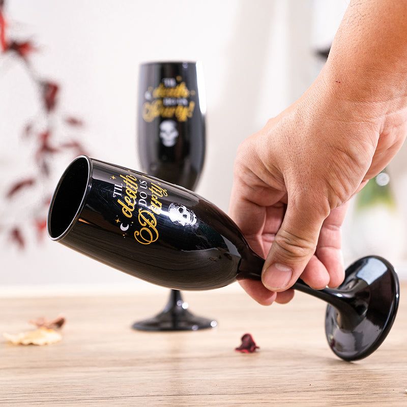 Til Death Do We Party Black Champagne Flutes (Set of 2), SKU PG-15826, UPC 700317388678